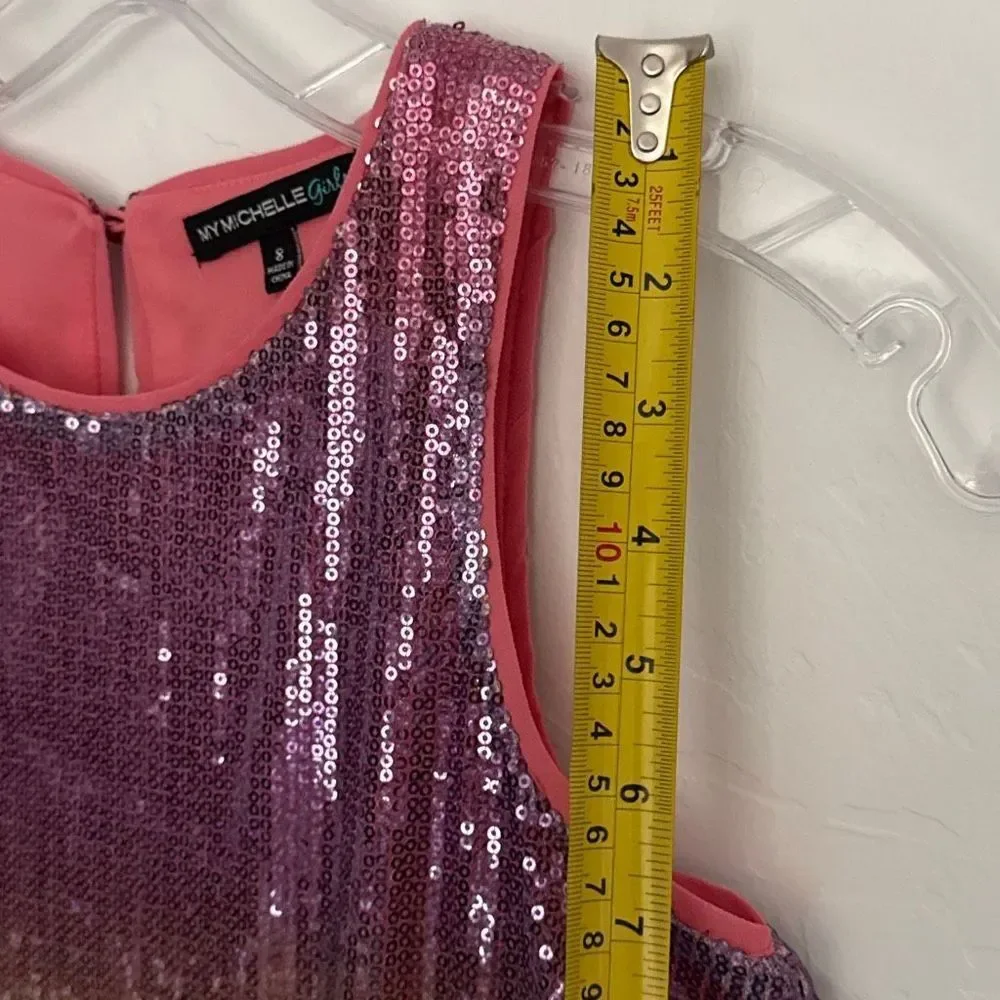 My Michelle Girls Sleeveless Dress Size 8 Pink Sequin Gradient Shimmer